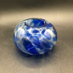 Vintage Blue Swirl Handblown Glass Votive Candle Holder